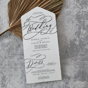 Romantische Kalligrafie Elegante Details UAWG Hoch All In One Einladung