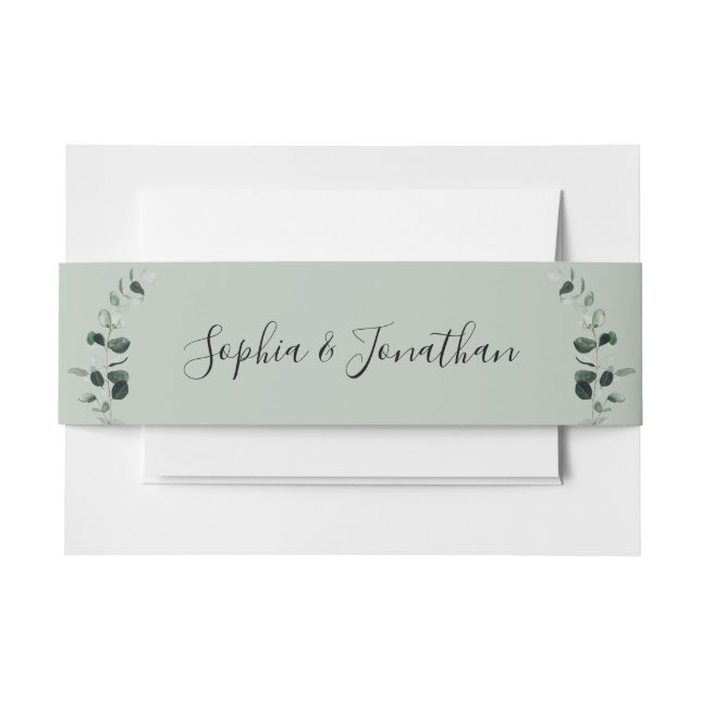 Romantische Kalligrafie Eukalyptus Sage Wedding Einladungsbanderole (Vorderseite Beispiel)