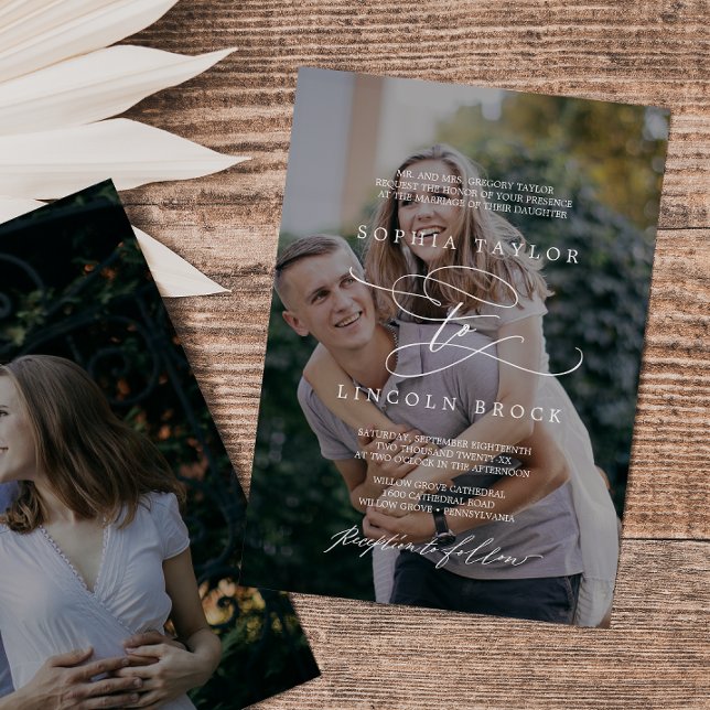 Romantische Kalligrafie-Foto-Overlay Einladung (Von Creator hochgeladen)