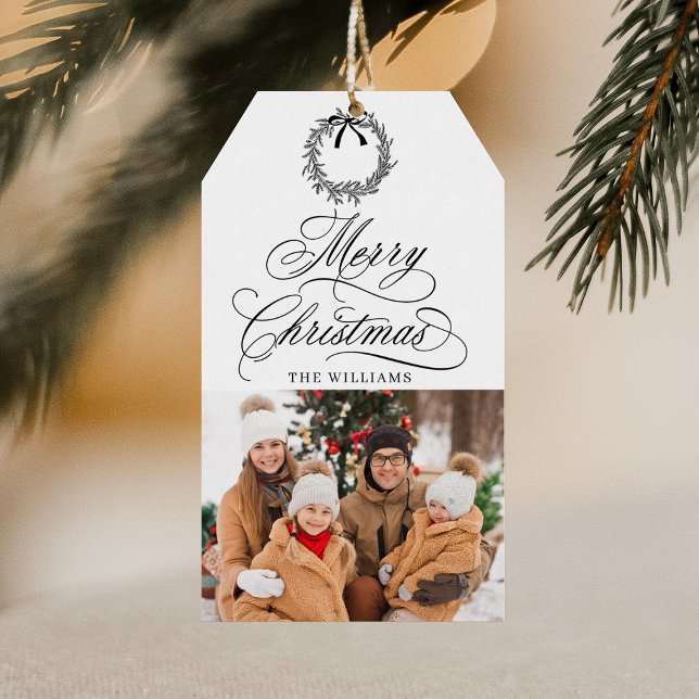 Romantische Kalligrafie Frohe Weihnachten Foto Geschenkanhänger (Von Creator hochgeladen)