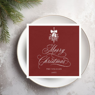 Romantische Kalligrafie Frohe Weihnachten Roter Fe Serviette