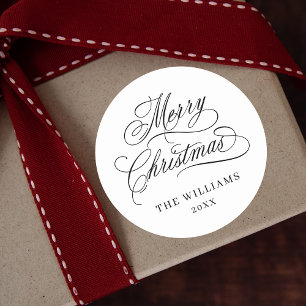 Romantische Kalligrafie Frohe Weihnachten Schwarz  Runder Aufkleber