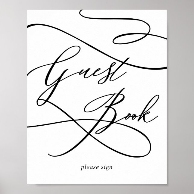 Romantische Kalligrafie | Geblüht Gast Book Sign Poster (Vorne)
