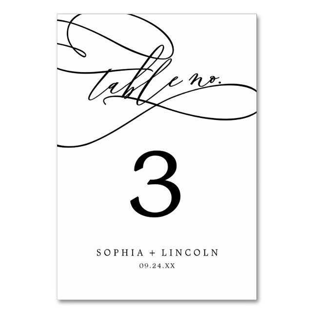 Romantische Kalligrafie | GEBLÜHT TISCHNUMMER (Vorderseite)