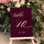 Romantische Kalligrafie Hochzeit Nummer 10, Burgun Tischnummer<br><div class="desc">Tabelle 10. Bitte Karo alle verfügbaren Nummern. | Romantische und elegante Wirble Kalligraphie Hochzeitskalibrierung Tischnummer mit Monogrammen. Für eine weiter gehende Anpassung dieses Designs klicken Sie bitte auf den BUTTON BLAU DESIGN TOOL oben!</div>