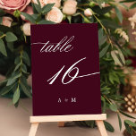 Romantische Kalligrafie Hochzeit Nummer 16, Burgun Tischnummer<br><div class="desc">Tabelle 16. Bitte Karo alle verfügbaren Nummern. | Romantische und elegante Wirble Kalligraphie Hochzeitskalibrierung Tischnummer mit Monogrammen. Für eine weiter gehende Anpassung dieses Designs klicken Sie bitte auf den BUTTON BLAU DESIGN TOOL oben!</div>