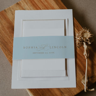 Romantische Kalligrafie Light Blue and Gold Wedd Einladungsbanderole