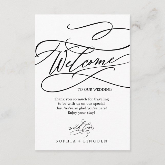 Romantische Kalligrafie mit Foto Wedding Willkomme Begleitkarte (Vorderseite)