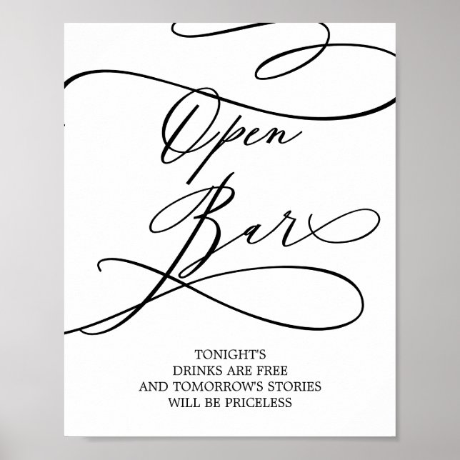 Romantische Kalligrafie Open Bar Sign Poster (Vorne)