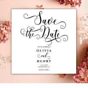 Romantische Kalligrafie-Schrift Schwarz und Weiß Save The Date