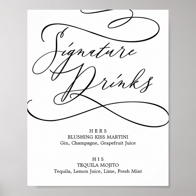Romantische Kalligrafie Signature Drinks signieren Poster (Vorne)