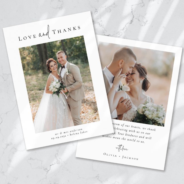 Romantische Kalligrafie-Skript Multiple Foto Hochz Dankeskarte (Von Creator hochgeladen)