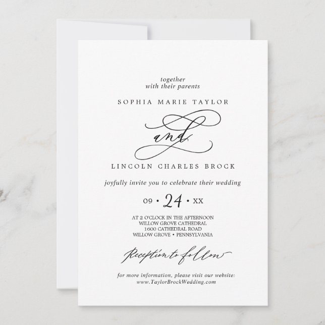 Romantische Kalligrafie | Vollständige Namen Geblü Einladung (Vorderseite)