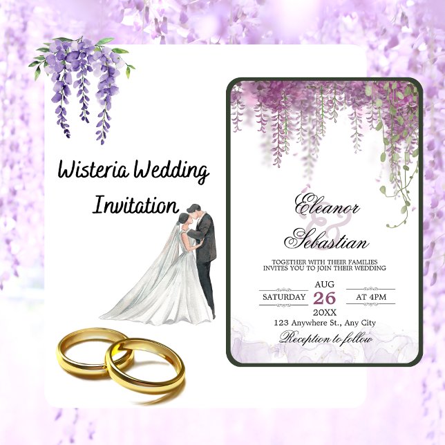Romantische Kalligrafie Wisteria Lila Wedding Einladung (Von Creator hochgeladen)
