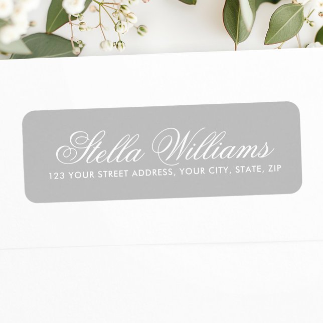 Romantische Kalligraphie (Romantic gray and white calligraphy script label)