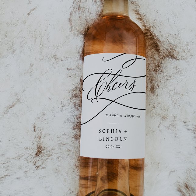 Romantische Kalligraphie Cheers Wedding Wine Label Weinetikett (Von Creator hochgeladen)