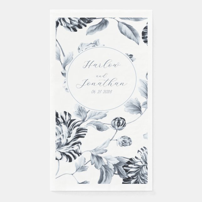 Romantische Kalligraphie - Hochzeit mit Silberblum Serviette (Vorderseite)