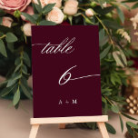 Romantische Kalligraphie Hochzeit Nummer 6, Burgun Tischnummer<br><div class="desc">Tabelle 6. Bitte Karo alle verfügbaren Nummern. | Romantische und elegante Wirble Kalligraphie Hochzeitskalibrierung Tischnummer mit Monogrammen. Für eine weiter gehende Anpassung dieses Designs klicken Sie bitte auf den BUTTON BLAU DESIGN TOOL oben!</div>
