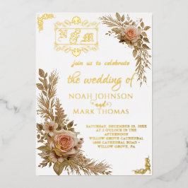 Romantische Kalligraphie Monogram Foto Wedding Folieneinladung