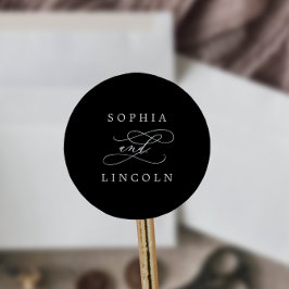Romantische kalligraphische Black Wedding-Umschlag Runder Aufkleber