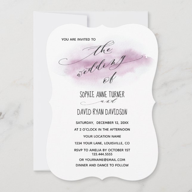 Romantische kalligraphische Hochzeit Pink Watercol Einladung (Vorderseite)