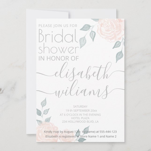 Romantische kalligraphische Rose Einladung (Vorderseite)