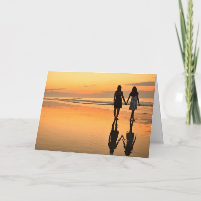 Romantische Karte - Girls Holding Hands bei Sonnen (Vorderseite)