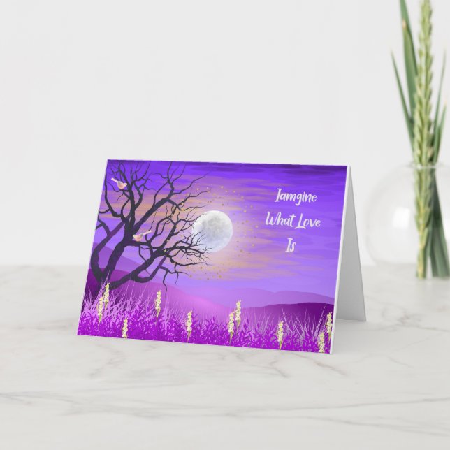 Romantische Karte mit Lila Landschaft & Mond (Vorderseite)