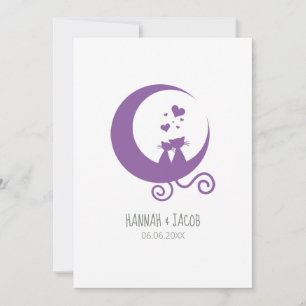 Romantische Kätzchenpaare auf dem Mond in Purples Mitteilungskarte