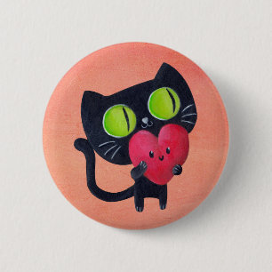 Romantische Katze, die rotes niedliches Herz Button