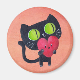 Romantische Katze, die rotes niedliches Herz Magnet