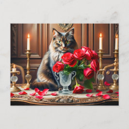 Romantische Katze mit Rose Bouquets Postkarte