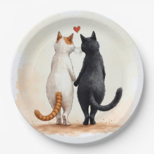 Romantische Katzen mit einem roten Herz Pappteller