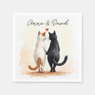 Romantische Katzen mit einem roten Herz und Namen Serviette