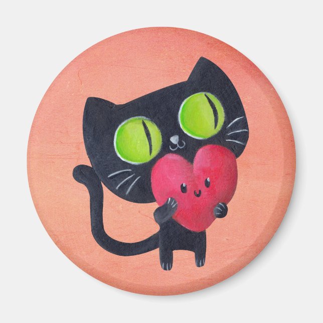 Romantische Katzen umarmtes Niedliches Rotes Herz Magnet (Vorne)