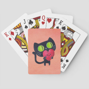 Romantische Katzen umarmtes Niedliches Rotes Herz Spielkarten