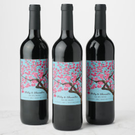 Romantische Kirschblüten Weinkarte Weinetikett