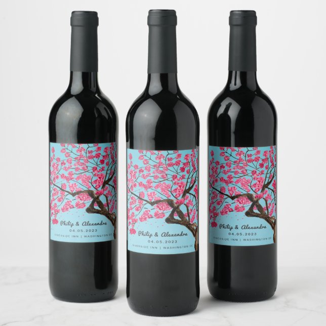 Romantische Kirschblüten Weinkarte Weinetikett (Flaschen)