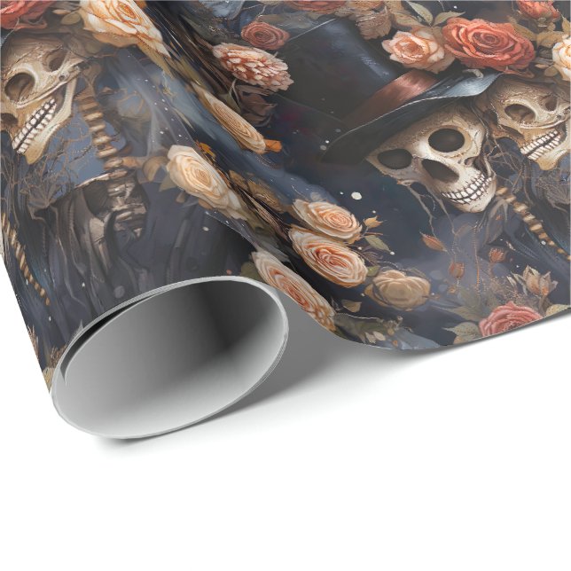 Romantische Kissing Steampunk Skulls Gothic Weddin Geschenkpapier (Rolleneckpunkt)