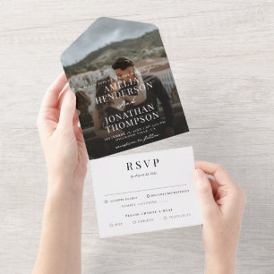 Romantische Klassik-Foto-Skript Hochzeit RSVP All In One Einladung