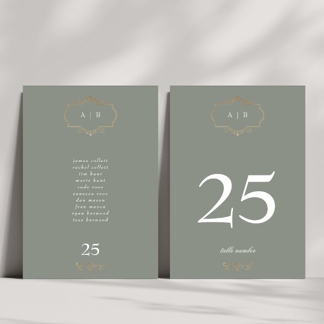 Romantische Klassik-Salbei-Mono-Hochzeit Tischnummer (Von Creator hochgeladen)