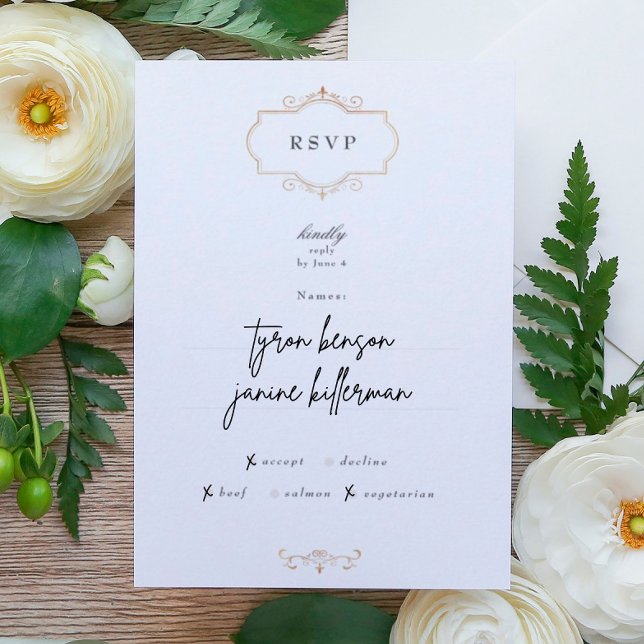 Romantische klassische Goldhochzeit RSVP Karte (Von Creator hochgeladen)