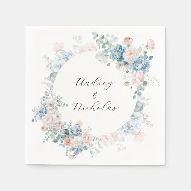 Romantische klassische Kalligrafie-Blumenhochzeit Serviette (Vorderseite)