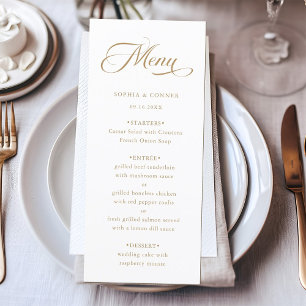Romantische klassische Kalligrafie Hochzeit Gold & Menükarte