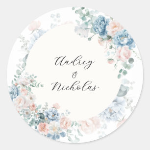 Romantische klassische Kalligrafie Hochzeit mit Bl Runder Aufkleber