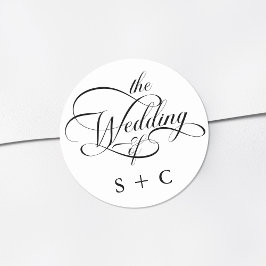 Romantische klassische Kalligrafie-Hochzeit Runder Aufkleber