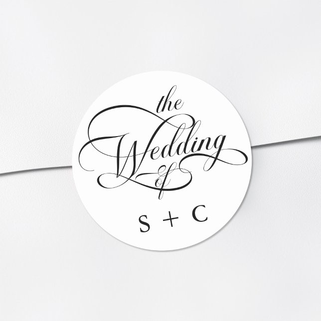 Romantische klassische Kalligrafie-Hochzeit Runder Aufkleber (Von Creator hochgeladen)