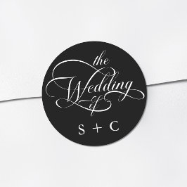 Romantische klassische Kalligrafie Hochzeit Schwar Runder Aufkleber