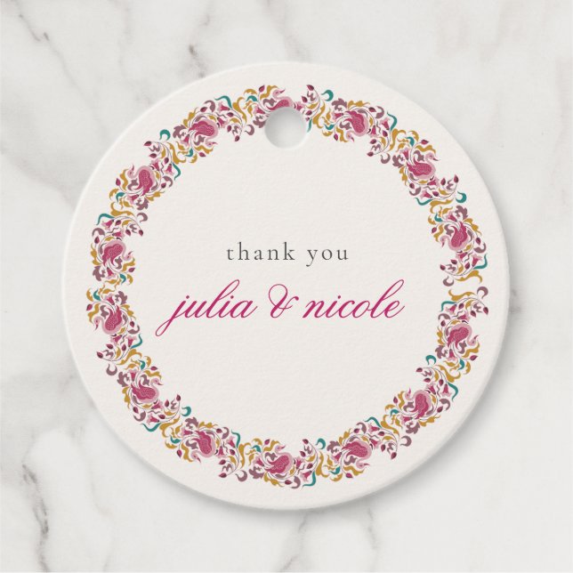 Romantische klassische Pearl Swan Floral Frame Wed Geschenkanhänger (Vorderseite)