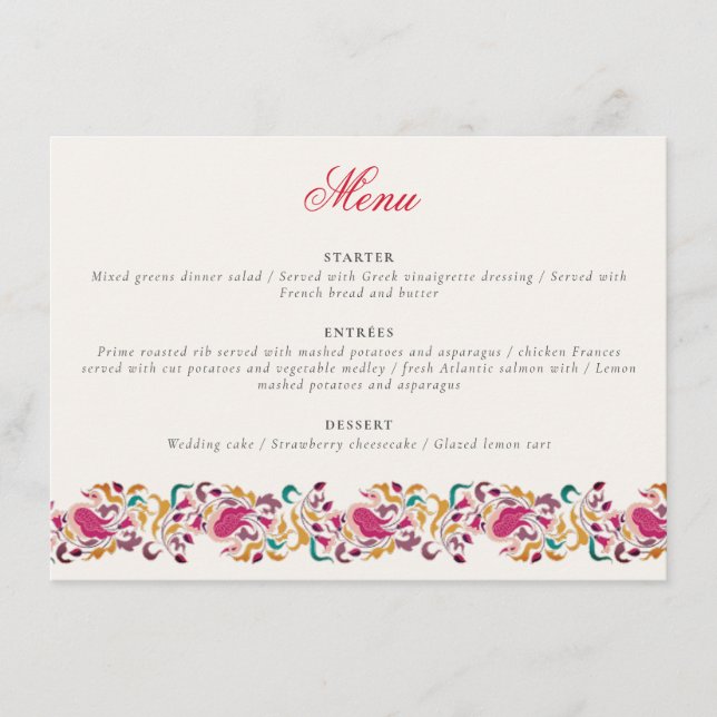 Romantische klassische Pearl Swan Floral Frame Wed Menükarte (Vorderseite)